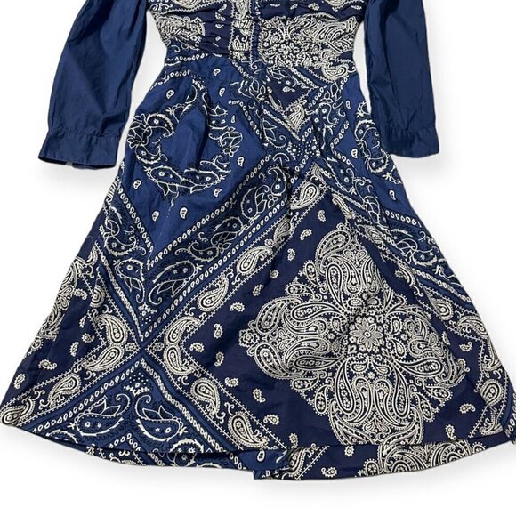Anthropologie Holding Horses Blue Bandana Cotton Shirtdress, Size 2 - Picture 7 of 12